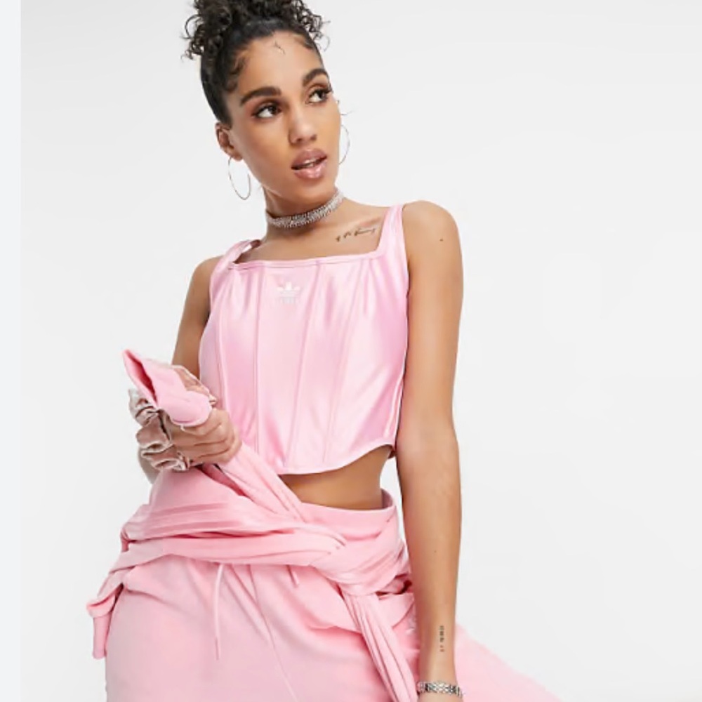 Adidas Originals satin look corset top vibrant pink. Size Large. EUC
